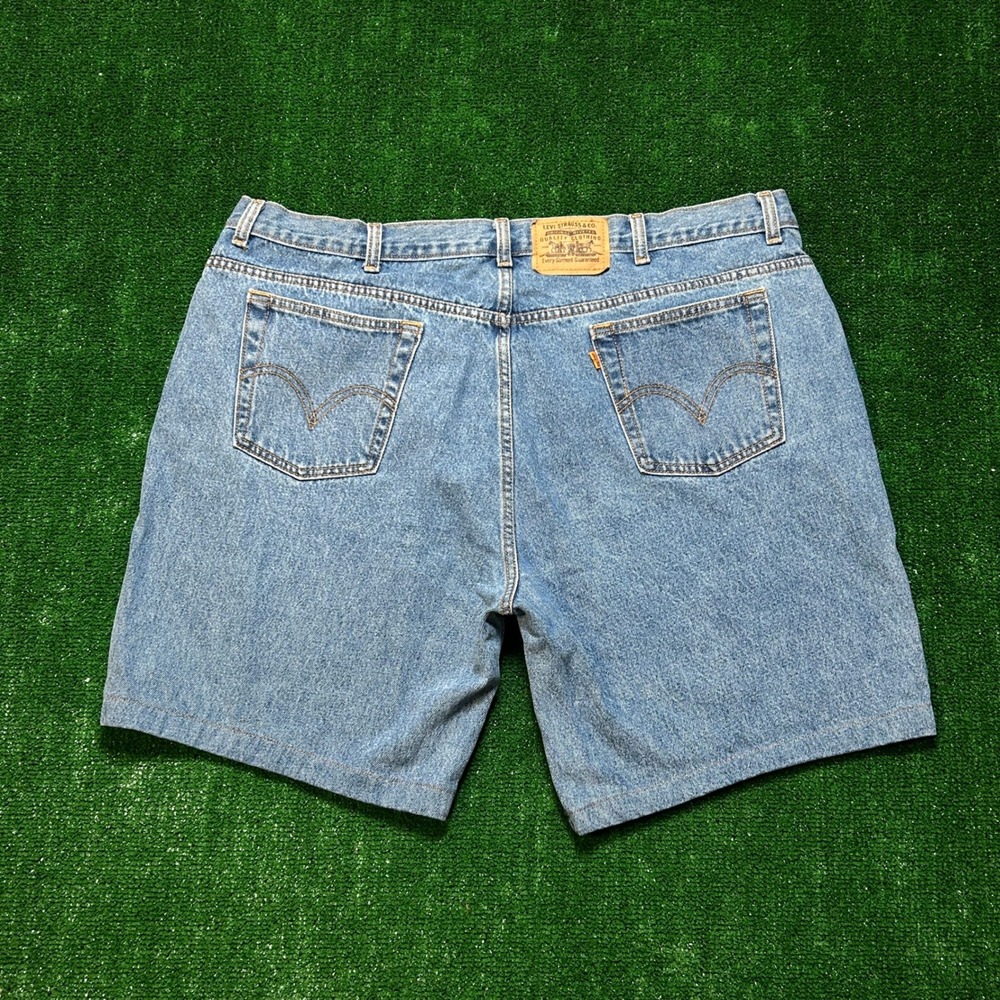 Vintage 90s Levis 550 Orange Tab Relaxed Fit Denim Shorts Jorts Factory Hem‎
